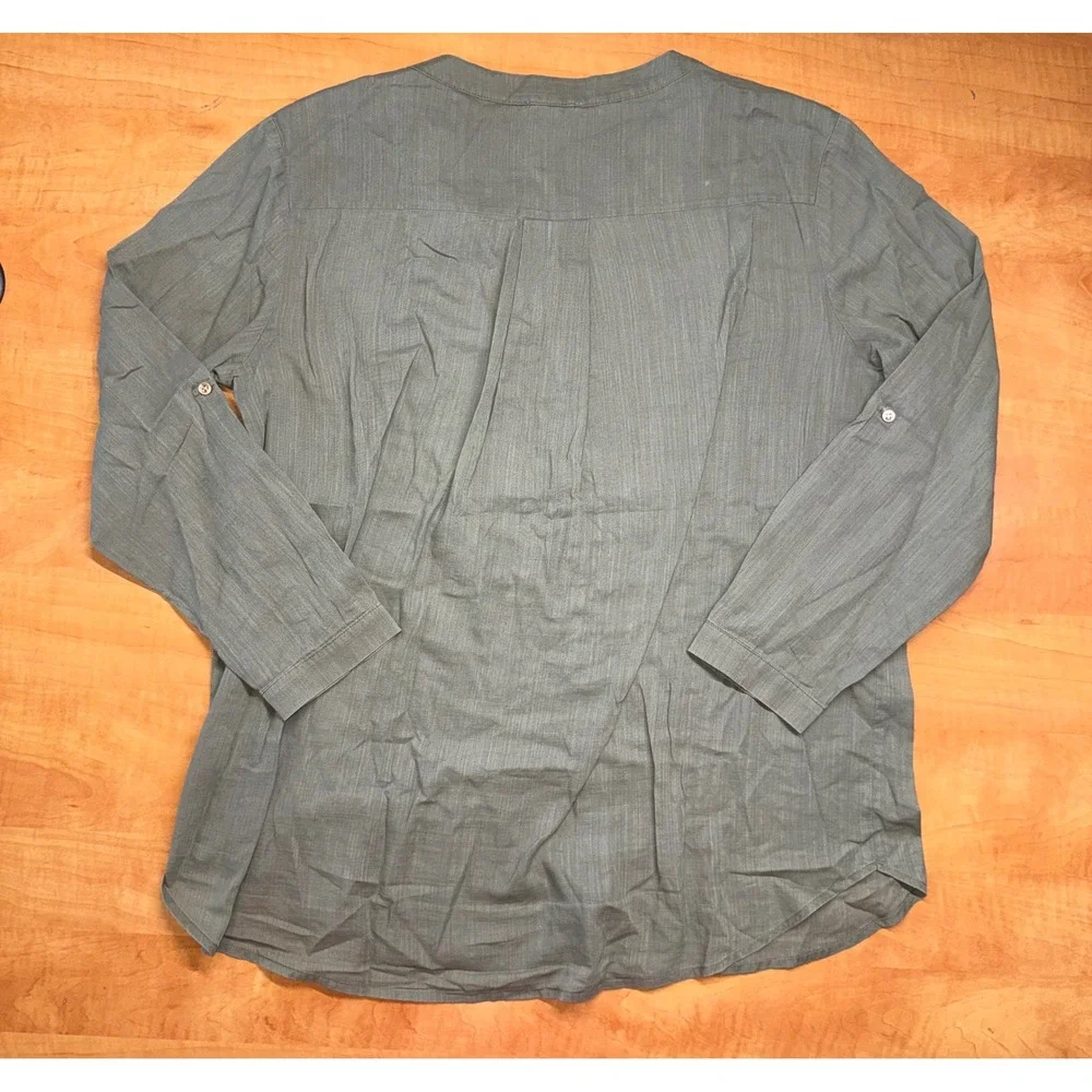 Pleione Womens Olive Green 100%‎ Cotton Button Down Tunic Blouse Size M
